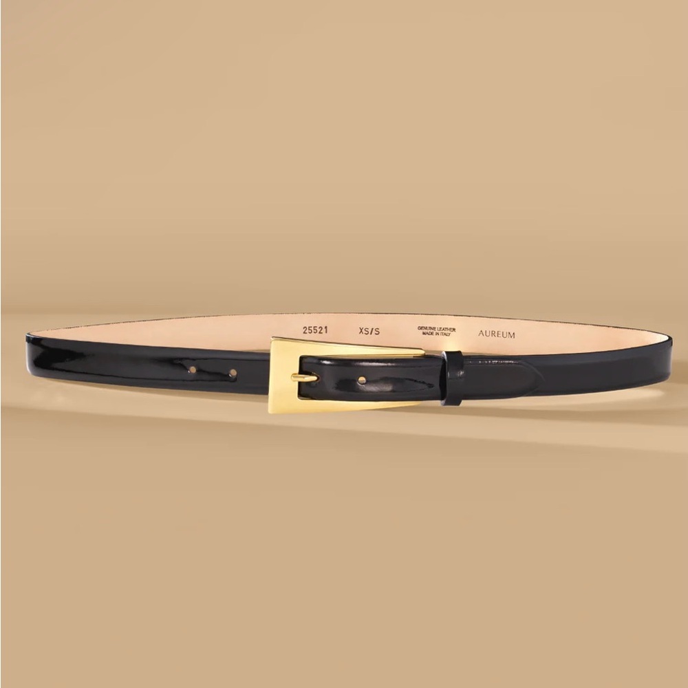 AUREUM Black and Gold Dress Belt with Classic Buckle.